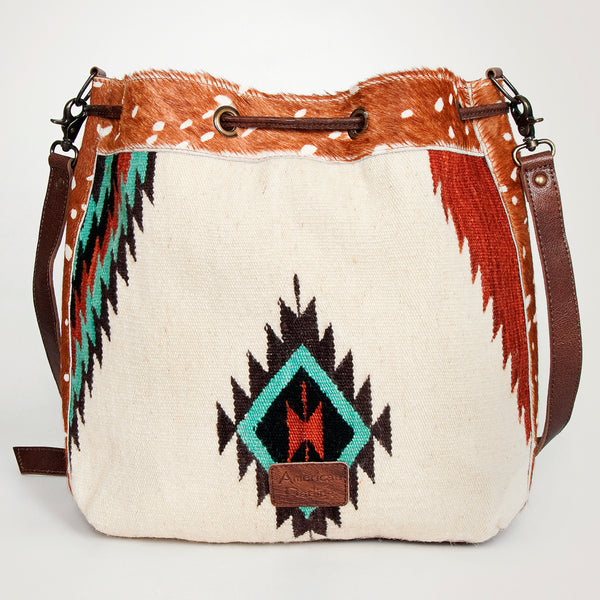 ADBG574 American Darling Hand Woven Saddle Blanket & Hair-On Cowhide Western Bucket Bag
