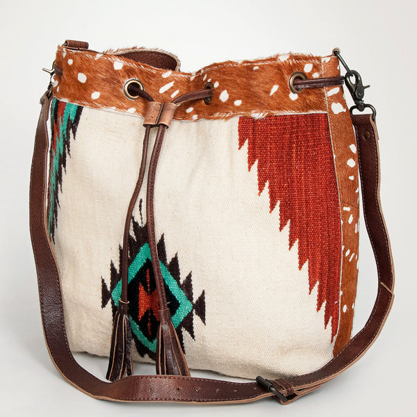 ADBG574 American Darling Hand Woven Saddle Blanket & Hair-On Cowhide Western Bucket Bag