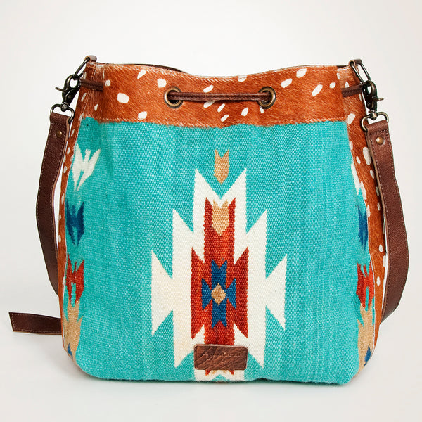 ADBG574 American Darling Hand Woven Saddle Blanket & Hair-On Cowhide Western Bucket Bag