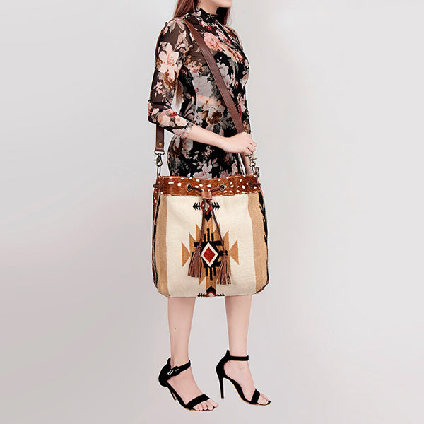 ADBG574 American Darling Hand Woven Saddle Blanket & Hair-On Cowhide Western Bucket Bag