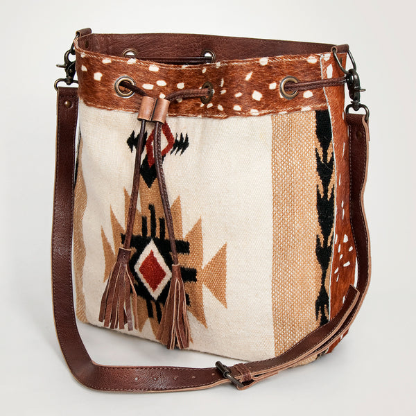 ADBG574 American Darling Hand Woven Saddle Blanket & Hair-On Cowhide Western Bucket Bag