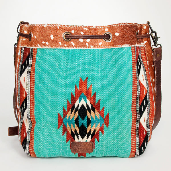 ADBG574 American Darling Hand Woven Saddle Blanket & Hair-On Cowhide Western Bucket Bag