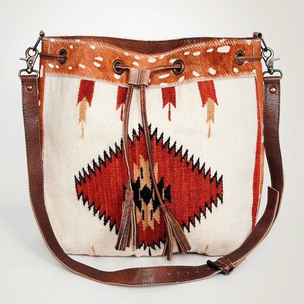 ADBG574 American Darling Hand Woven Saddle Blanket & Hair-On Cowhide Western Bucket Bag