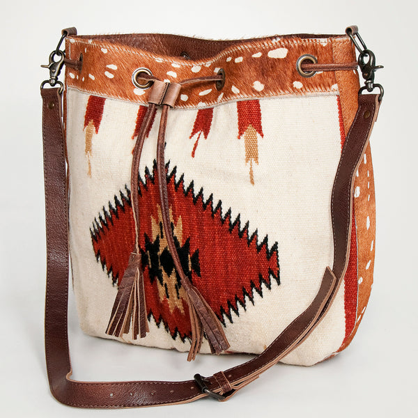 ADBG574 American Darling Hand Woven Saddle Blanket & Hair-On Cowhide Western Bucket Bag