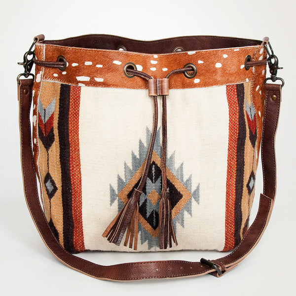 ADBG574 American Darling Hand Woven Saddle Blanket & Hair-On Cowhide Western Bucket Bag