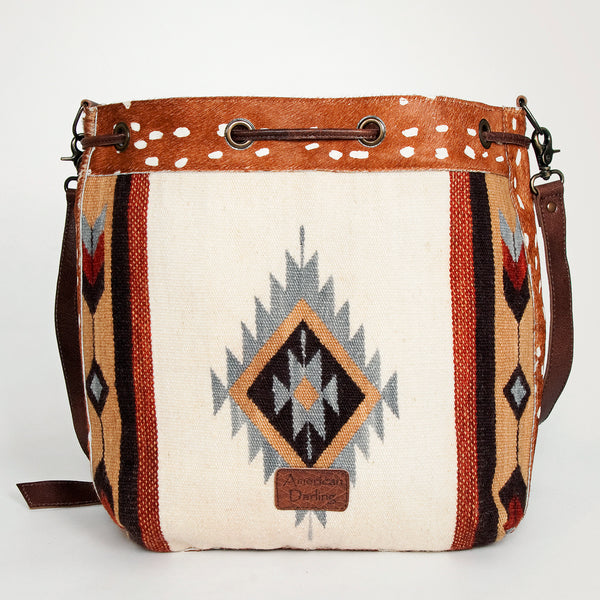ADBG574 American Darling Hand Woven Saddle Blanket & Hair-On Cowhide Western Bucket Bag