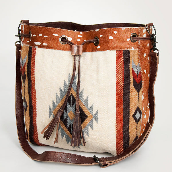 ADBG574 American Darling Hand Woven Saddle Blanket & Hair-On Cowhide Western Bucket Bag