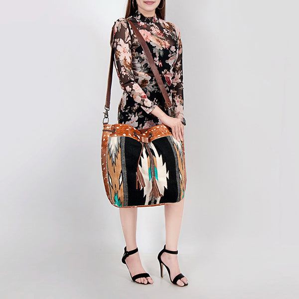 ADBG574 American Darling Hand Woven Saddle Blanket & Hair-On Cowhide Western Bucket Bag