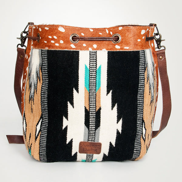 ADBG574 American Darling Hand Woven Saddle Blanket & Hair-On Cowhide Western Bucket Bag