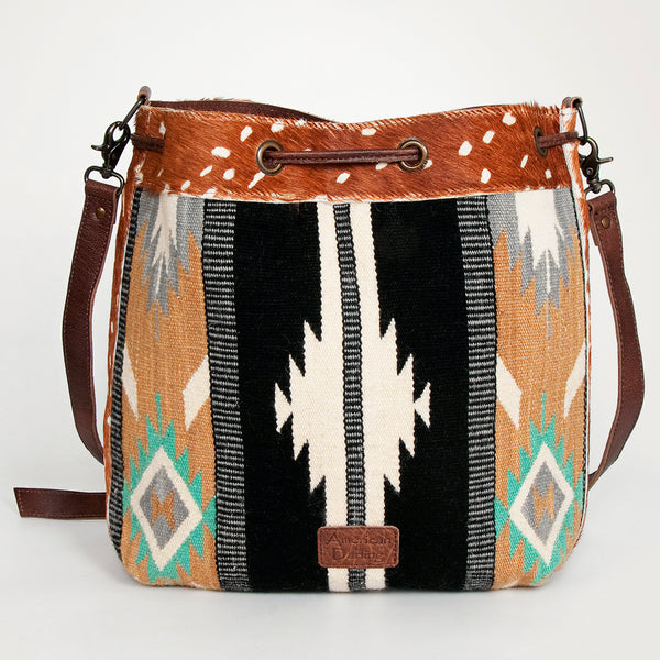ADBG574 American Darling Hand Woven Saddle Blanket & Hair-On Cowhide Western Bucket Bag