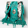 ADBGM253 Cowhide Leather Fringe Messenger Bag - Turquoise Concho & Studded Western Messenger