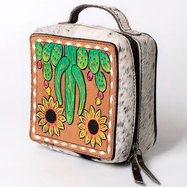ADBGA311 American Darling Tooled Leather and Cowhide Floral Western Jewelry Case