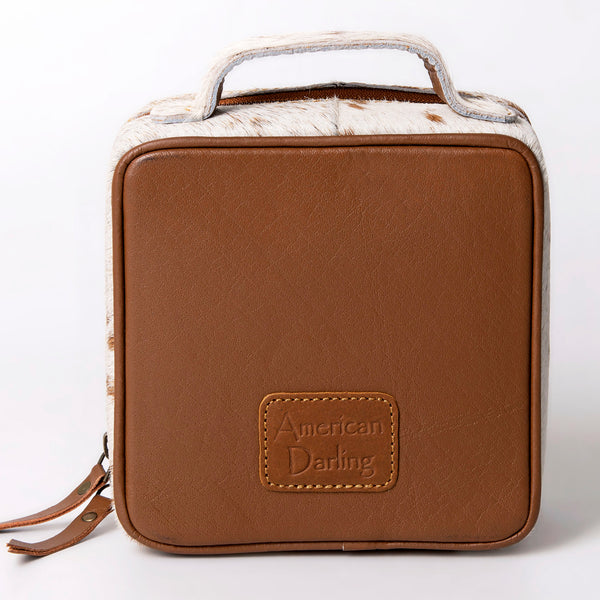 ADBGA312 American Darling Genuine Cowhide Jewelry Case - Brown & White Travel Box