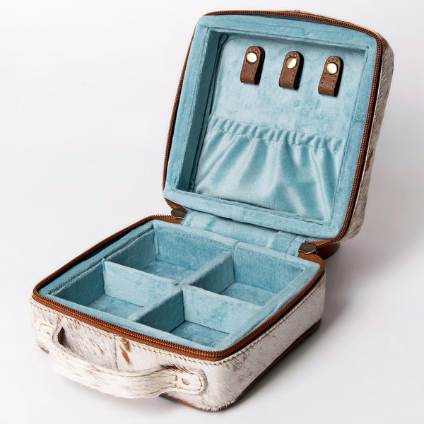 ADBGA312 American Darling Genuine Cowhide Jewelry Case - Brown & White Travel Box