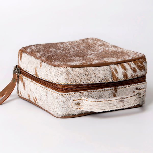 ADBGA312 American Darling Genuine Cowhide Jewelry Case - Brown & White Travel Box