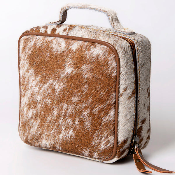 ADBGA312 American Darling Genuine Cowhide Jewelry Case - Brown & White Travel Box