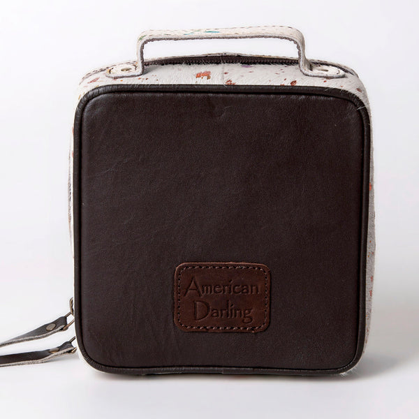 ADBGA312 American Darling Genuine Cowhide Jewelry Case - Brown & White Travel Box