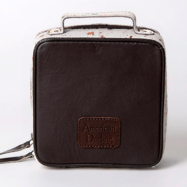 ADBGA312 American Darling Genuine Cowhide Jewelry Case - Brown & White Travel Box