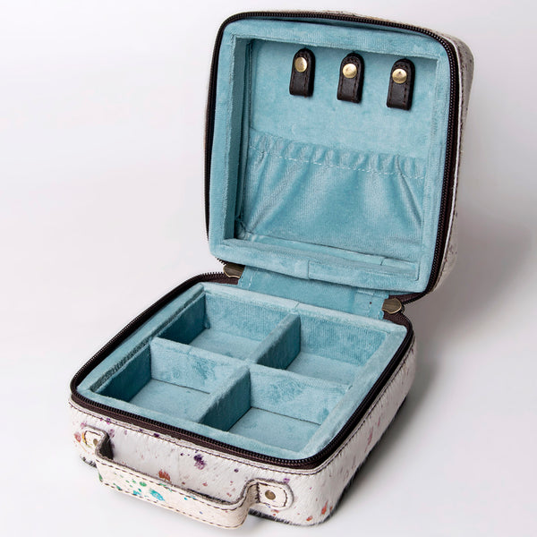 ADBGA312 American Darling Genuine Cowhide Jewelry Case - Brown & White Travel Box
