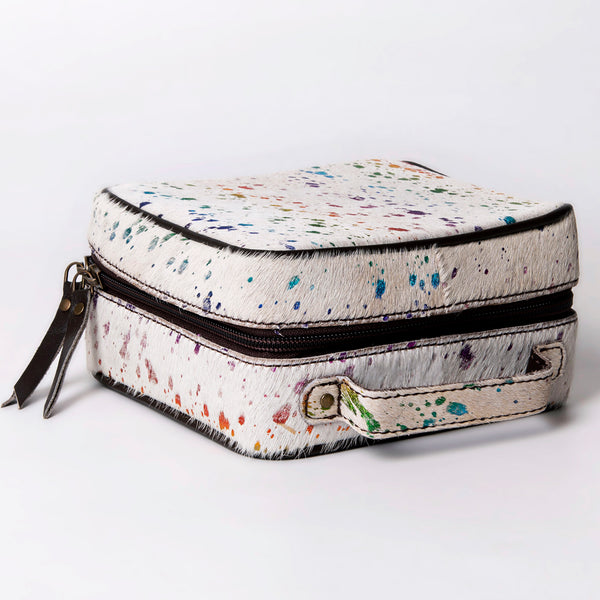 ADBGA312 American Darling Genuine Cowhide Jewelry Case - Brown & White Travel Box