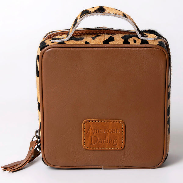 ADBGA312 American Darling Genuine Cowhide Jewelry Case - Brown & White Travel Box
