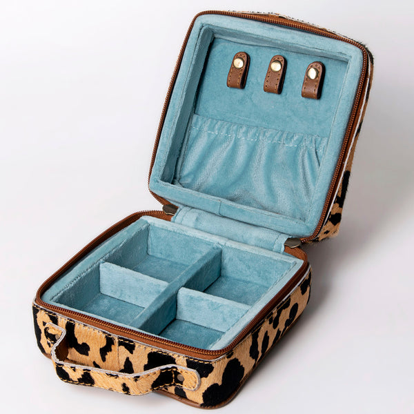 ADBGA312 American Darling Genuine Cowhide Jewelry Case - Brown & White Travel Box