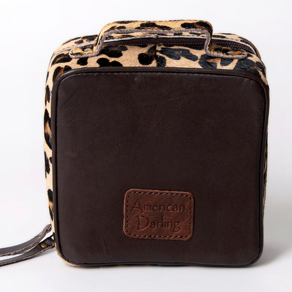ADBGA312 American Darling Genuine Cowhide Jewelry Case - Brown & White Travel Box