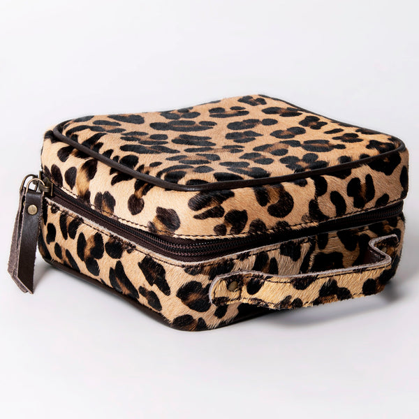 ADBGA312 American Darling Genuine Cowhide Jewelry Case - Brown & White Travel Box