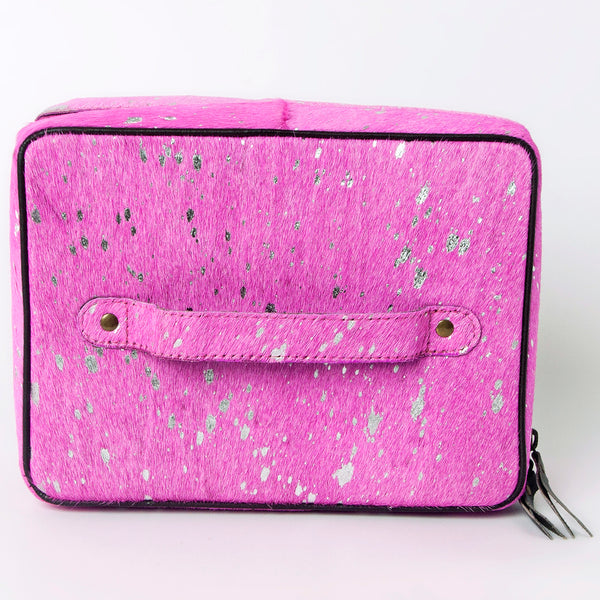 ADBGA315 Western Hair on Hide Jewelry Case Metallic Splatter Leather Travel Storage Organizer