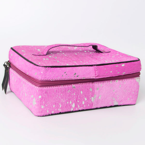 ADBGA315 Western Hair on Hide Jewelry Case Metallic Splatter Leather Travel Storage Organizer