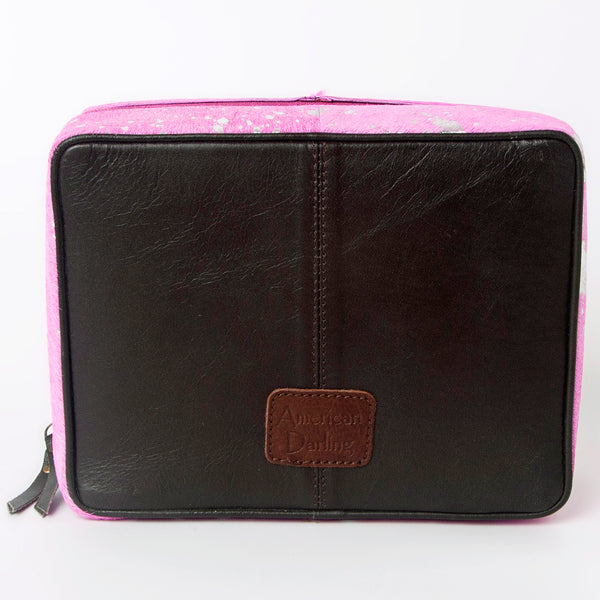 ADBGA315 Western Hair on Hide Jewelry Case Metallic Splatter Leather Travel Storage Organizer