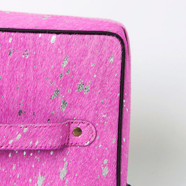 ADBGA315 Western Hair on Hide Jewelry Case Metallic Splatter Leather Travel Storage Organizer