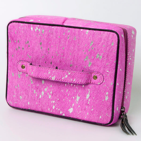 ADBGA315 Western Hair on Hide Jewelry Case Metallic Splatter Leather Travel Storage Organizer