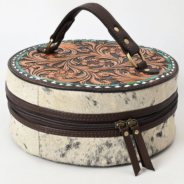 ADBGA317 American Darling Circular Hand Tooled Leather & Cowhide Jewelry Case