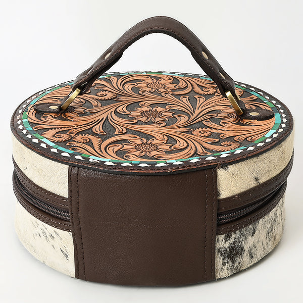 ADBGA317 American Darling Circular Hand Tooled Leather & Cowhide Jewelry Case