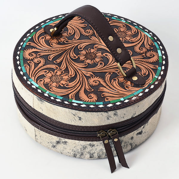 ADBGA317 American Darling Circular Hand Tooled Leather & Cowhide Jewelry Case