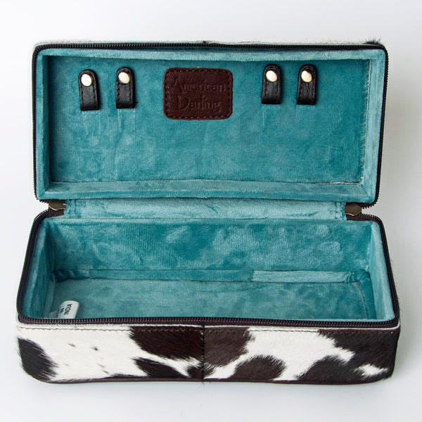ADBGA318 American Darling Tooled Leather & Cowhide Floral Western Jewelry Case Box