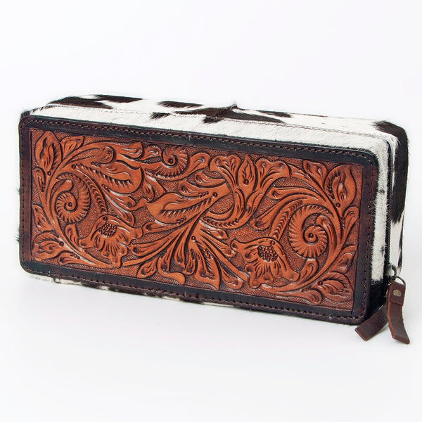 ADBGA318 American Darling Tooled Leather & Cowhide Floral Western Jewelry Case Box