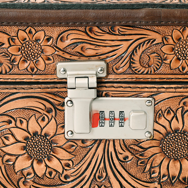 ADBGA321 American Darling Hand-Tooled Leather Locking Jewelry Case Western Floral Organizer Box