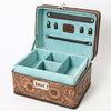 ADBGA321 American Darling Hand-Tooled Leather Locking Jewelry Case Western Floral Organizer Box