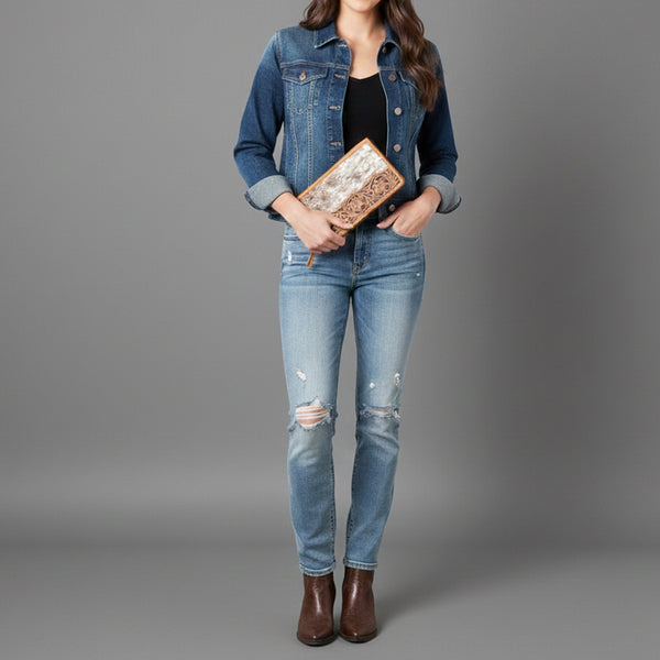 ADBGA323 American Darling Hand Tooled Leather Hair-On Cowhide Travel Jewelry Case