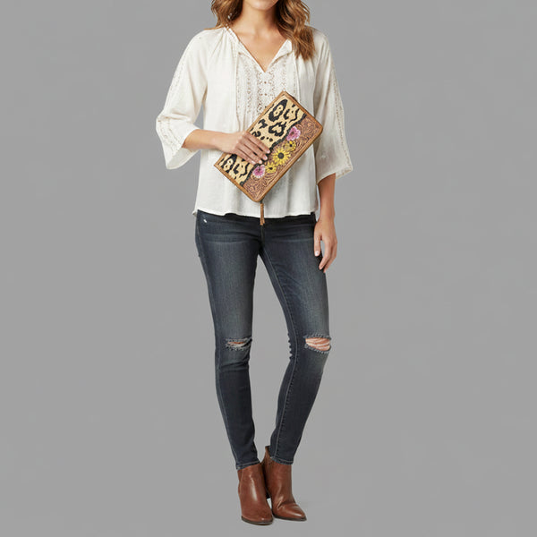 ADBGA323 American Darling Hand Tooled Leather Hair-On Cowhide Travel Jewelry Case