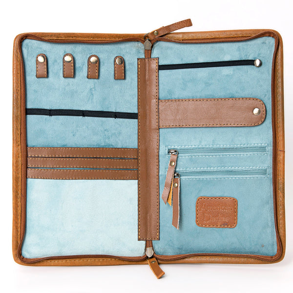 ADBGA323 American Darling Hand Tooled Leather Hair-On Cowhide Travel Jewelry Case