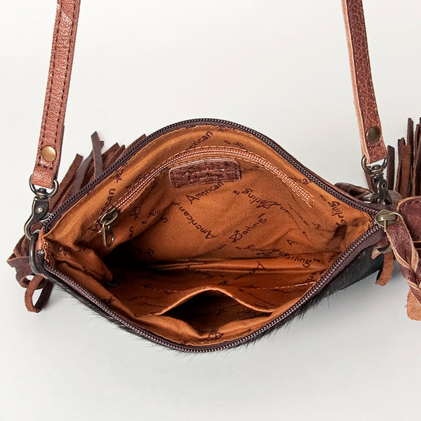 ADBG109 American Darling Hair-on Cowhide Western Leather Small Crossbody Bag with Fringe