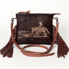 ADBG109 American Darling Hair-on Cowhide Western Leather Small Crossbody Bag with Fringe