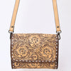 ADBGZ693 Hand-Tooled Leather Western Crossbody Bag - Floral Carving in Natural Tan