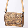 ADBGZ693 Hand-Tooled Leather Western Crossbody Bag - Floral Carving in Natural Tan