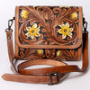 ADBGZ693 Hand-Tooled Leather Western Crossbody Bag - Floral Carving in Natural Tan