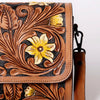 ADBGZ693 Hand-Tooled Leather Western Crossbody Bag - Floral Carving in Natural Tan