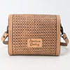 ADBGZ693 Hand-Tooled Leather Western Crossbody Bag - Floral Carving in Natural Tan